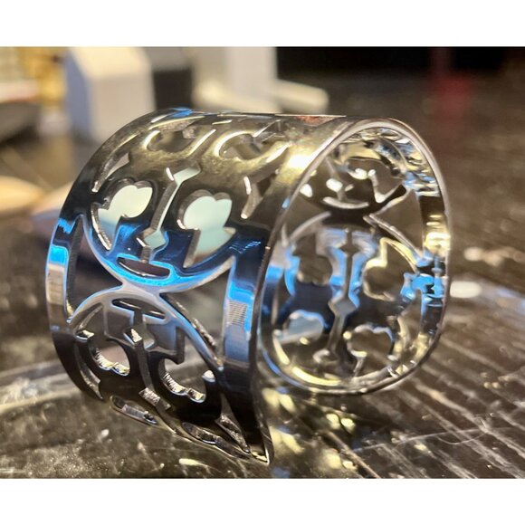 Tory Burch Silver Miller Logo Bangle Bracelet - Picture 5 of 9